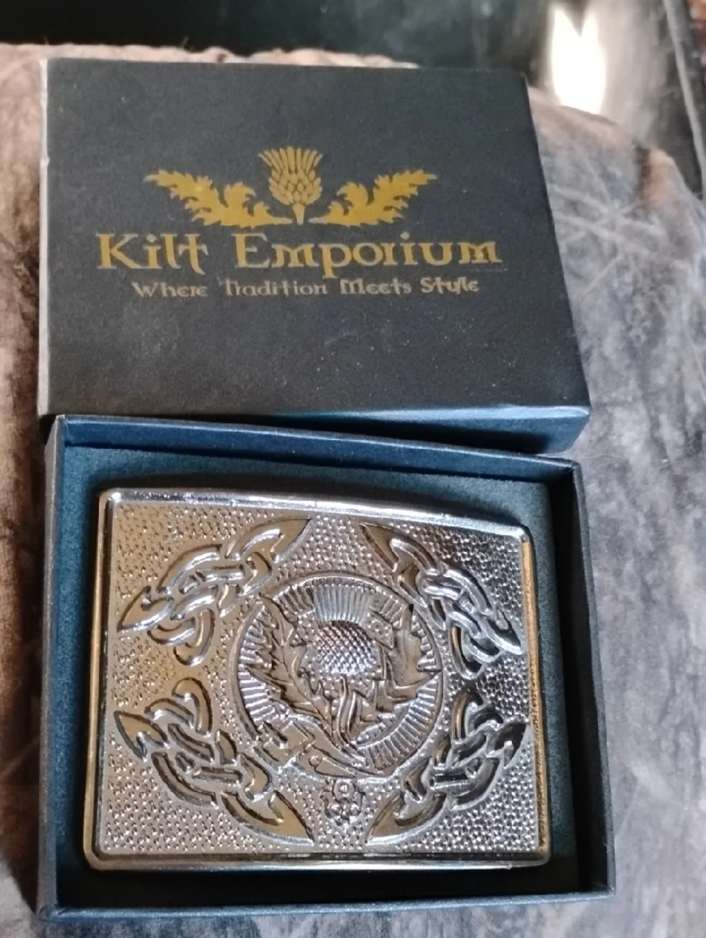 Men's Celtic Thistle Chrome Belt Buckle - Silver